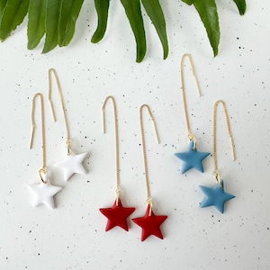 Red White and Blue Star Dangle Earrings - Minimalist 4th of July Jewelry - Lightweight Patriotic Earrings