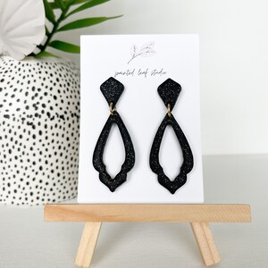 Black Dangly Earrings, Black Sparkly Earrings, Summer Earrings, Fancy Black Earrings, Dressy Earrings, Formal Black Earrings, Polymer Clay