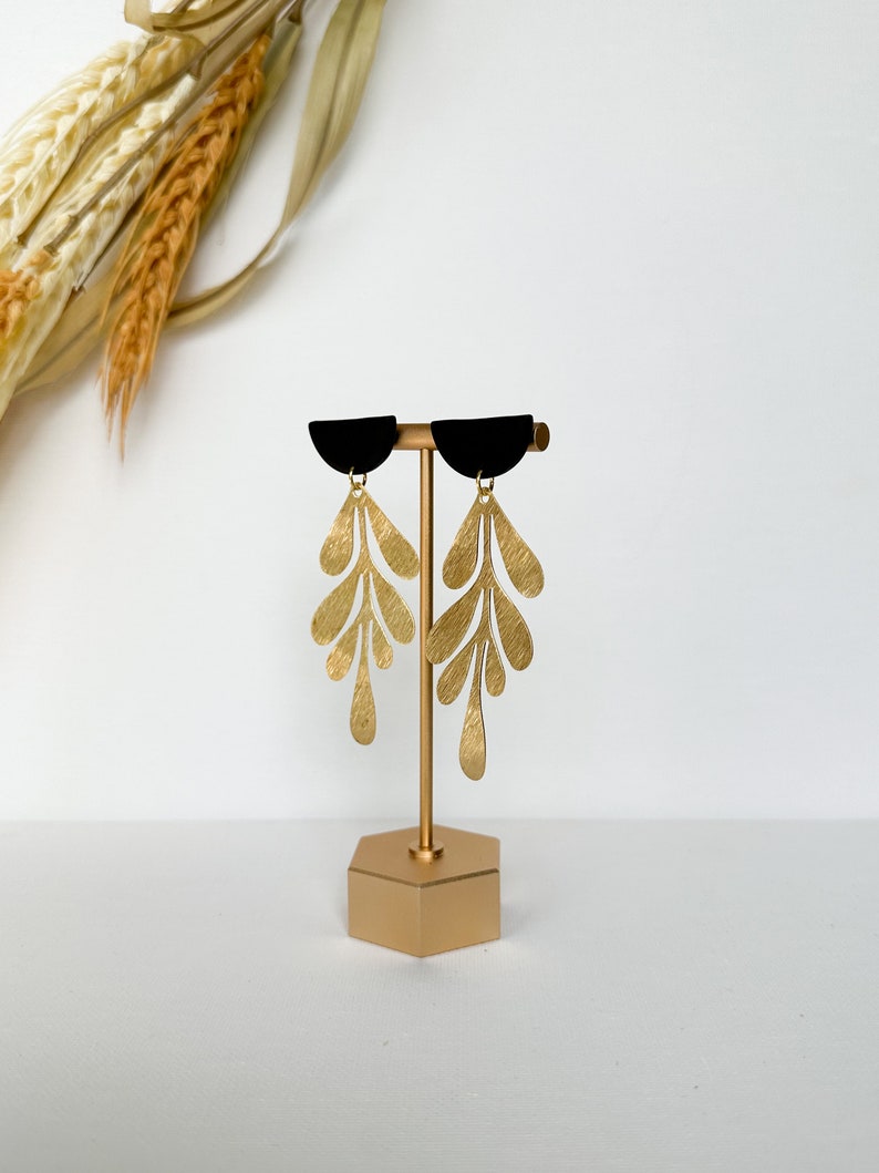 Black and Gold Statement Earrings, Black Dangly Statement Earrings, Gold Statement Earrings, Black Statement Earrings, Black Earrings image 3