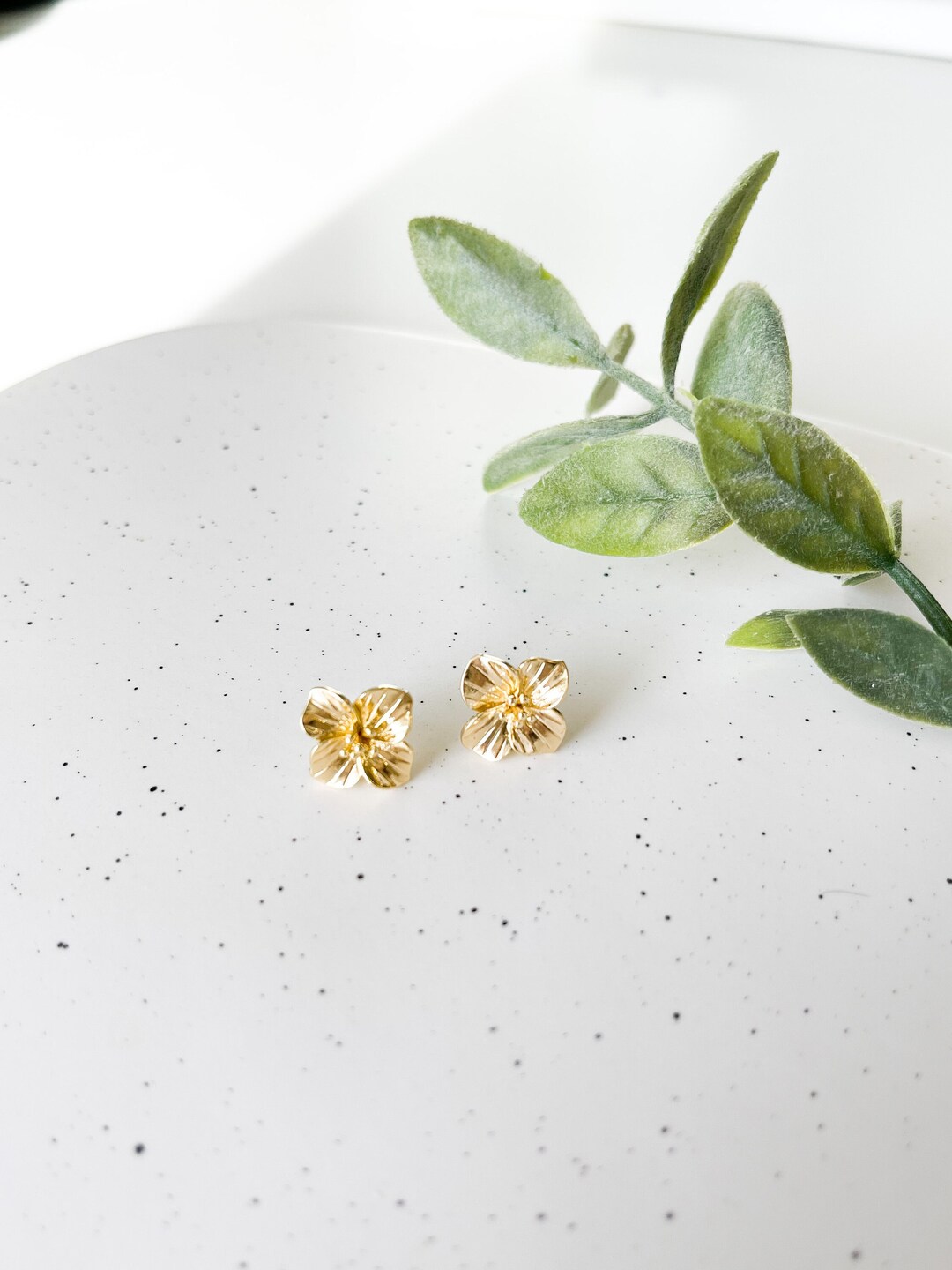 Gold Flower Stud Earrings, Real Gold Plated Stud Earrings, Gold Flower ...