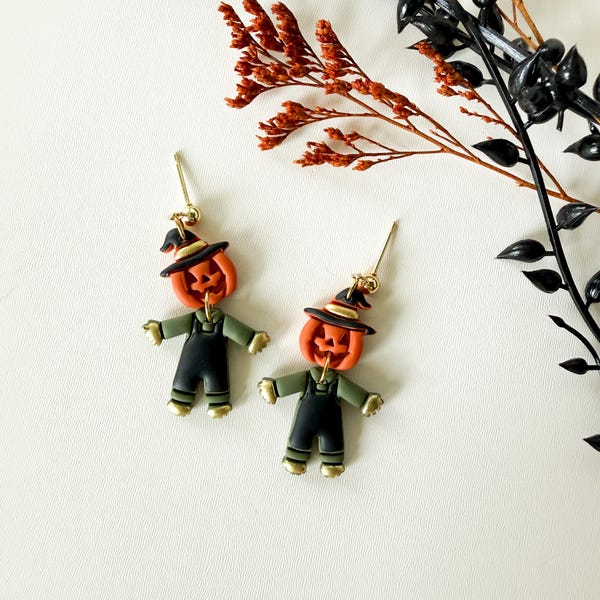 Pumpkin Scarecrow Earrings - Fall Dangles