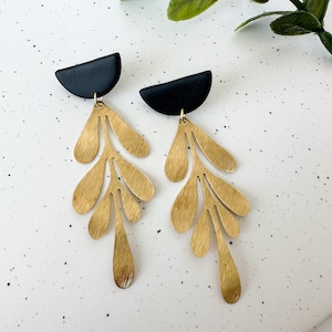 Black and Gold Statement Earrings, Black Dangly Statement Earrings, Gold Statement Earrings, Black Statement Earrings, Black Earrings image 1