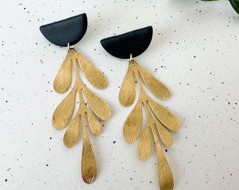 Black and Gold Statement Earrings, Black Dangly Statement Earrings, Gold Statement Earrings, Black Statement Earrings, Black Earrings