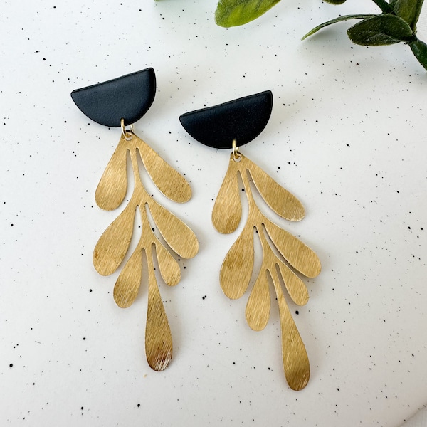 Black and Gold Statement Earrings, Black Dangly Statement Earrings, Gold Statement Earrings, Black Statement Earrings, Black Earrings