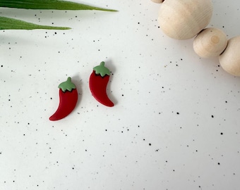 Chili Pepper Stud Earrings: Handmade Polymer Clay Fiesta Jewelry