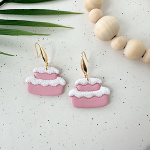 Pink Birthday Cake Earrings, Birthday Party Earrings, Birthday Earrings, Birthday Gift Earrings, Celebration Earrings, Cake Earrings