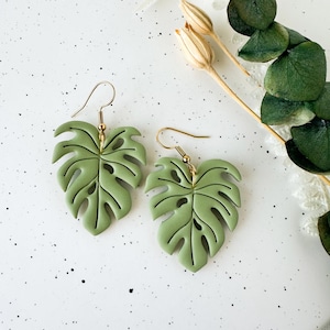 Handmade Monstera Leaf Earrings: Summer Green Boho Jewelry