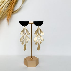 Black and Gold Statement Earrings, Black Dangly Statement Earrings, Gold Statement Earrings, Black Statement Earrings, Black Earrings image 2