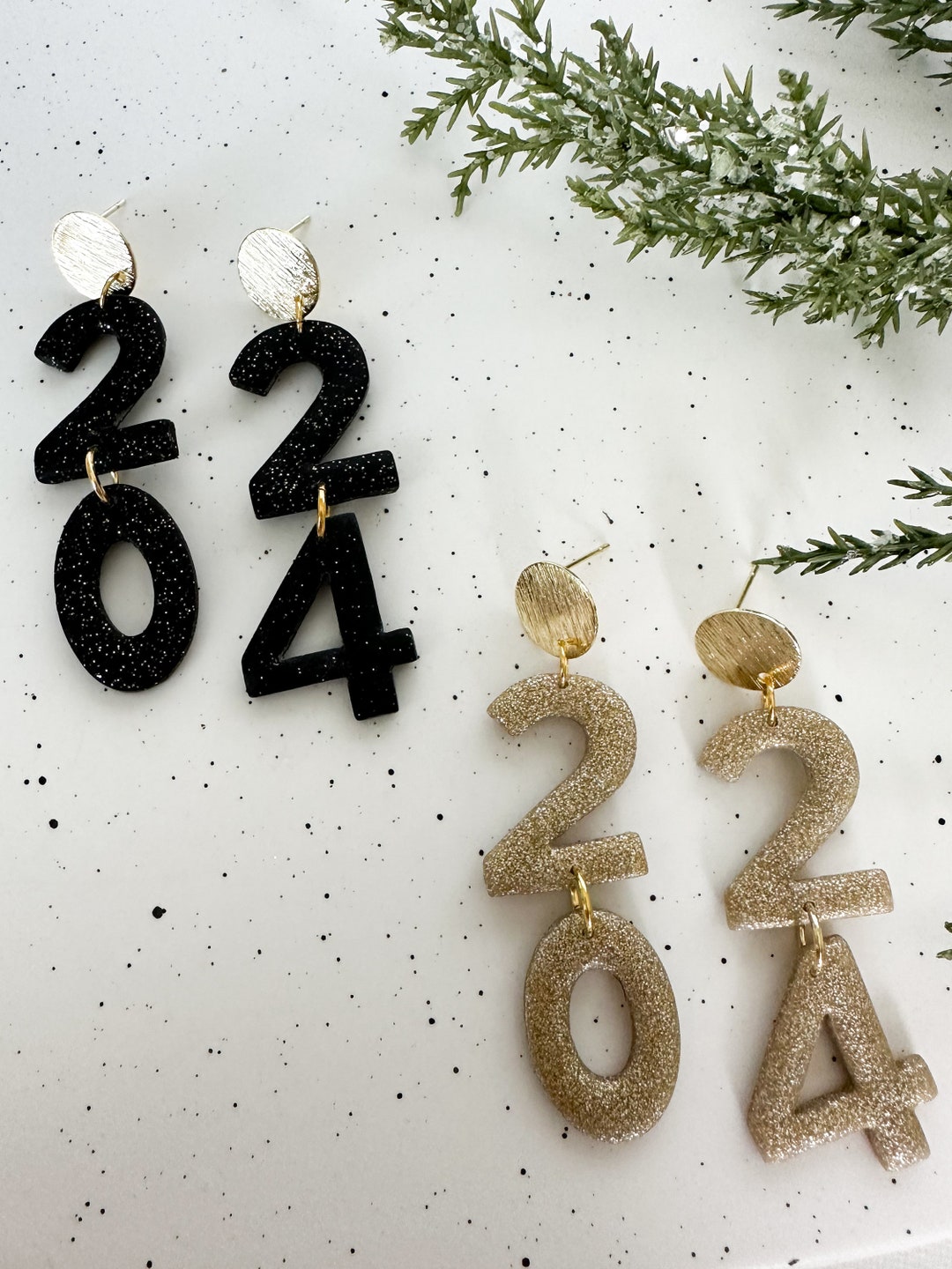 New Years Eve Earrings, Gold New Years Earrings, Black New Years