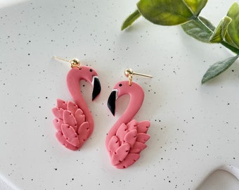 Flamingo Earrings, Tropical Bird Earrings, Summer Earrings, Vacation Earrings, Tropical Earrings, Hand Sculpted Polymer Clay Earrings