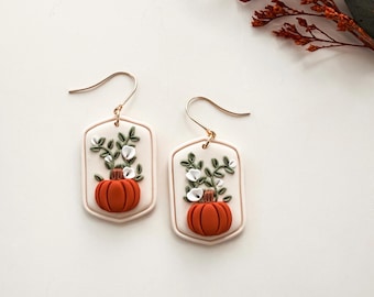 Pumpkin Earrings - Floral Autumn Dangles