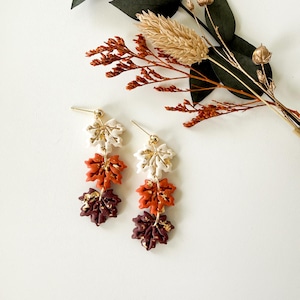 Gold Fall Leaf Earrings - Polymer Clay Autumn Jewelry