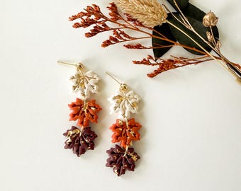 Gold Fall Leaf Earrings - Polymer Clay Autumn Jewelry