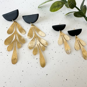 Black and Gold Statement Earrings, Black Dangly Statement Earrings, Gold Statement Earrings, Black Statement Earrings, Black Earrings image 5