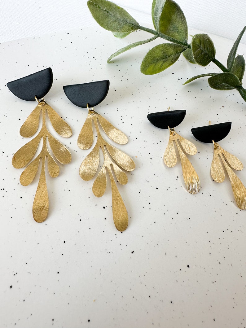 Black and Gold Statement Earrings, Black Dangly Statement Earrings, Gold Statement Earrings, Black Statement Earrings, Black Earrings image 5