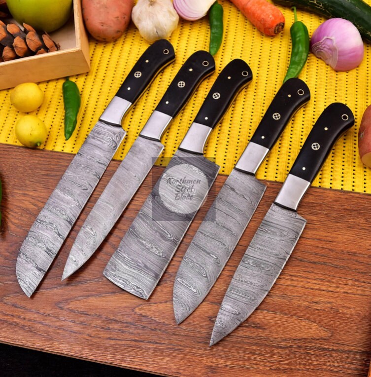Custom Handmade Damascus Steel Chef Knives Set of 5 Pieces in Etsy