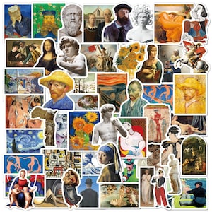 52 PCS Van Gogh & Mona Lisa Art Stickers - Waterproof Decor for Luggage, Notebooks, Cars