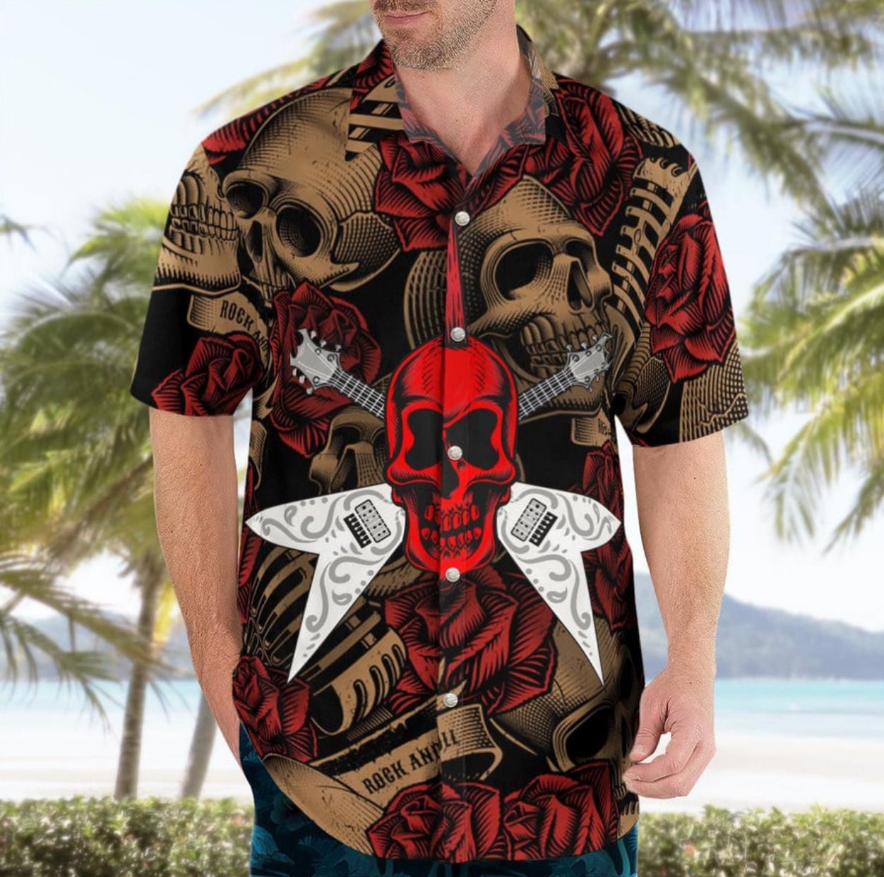 Punk Rock Never Dies Gothic Flame Electric Guitar Crossbones And