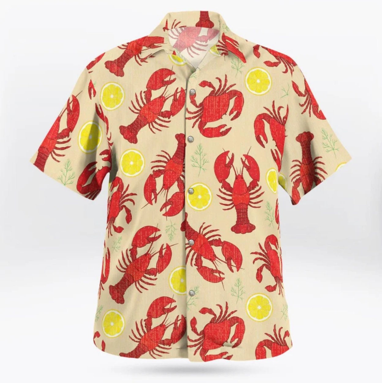 JHKKU Men's Hawaiian Shirt – Lobster Print Short Sleeve Button-Down Aloha Shirt (S-3XL)