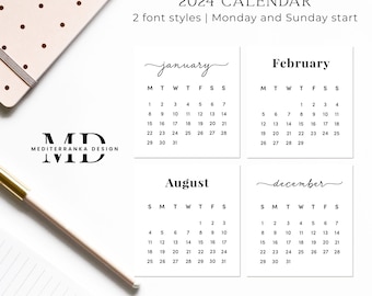 2024 Monthly Calendar Stickers For Bullet Journal and Planner, Printable stickers, Minimal Months Stickers, Mini Calendar Tabs