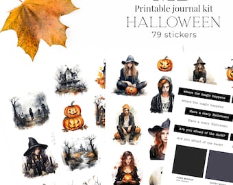 Halloween - Printable planner and bujo aesthetic stickers, Junk journal, Print and cut autumn stickers
