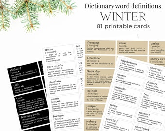 Winter - Dictionary word definitions Printable Planner and Bujo Stickers, Junk journal, Print and cut tags, Fall word cards