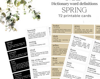 Spring - Dictionary word definitions Printable Planner and Bujo Stickers, Print and cut tags