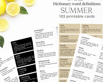 Summer - Dictionary word definitions Printable Planner and Bujo Stickers, Junk journal, Print and cut tags