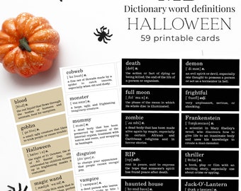 Halloween - Dictionary word definitions Printable Planner and Bujo Stickers, Junk journal, Print and cut tags, Fall word cards