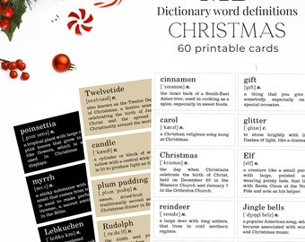 Christmas - Dictionary word definitions Printable Planner and Bujo Stickers, Junk journal, Print and cut tags, Fall word cards
