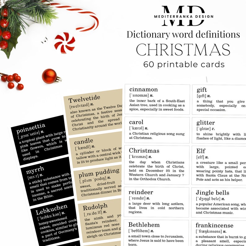 Christmas Dictionary Word Definitions Printable Planner and Bujo