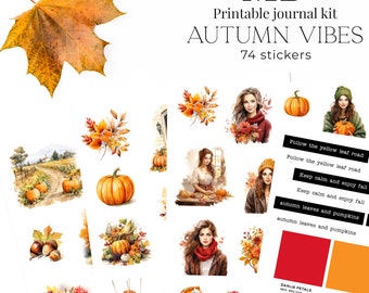 Autumn vibes - Printable planner and bujo aesthetic stickers, Junk journal, Print and cut autumn stickers