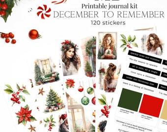 Christmas December to remember - printable aesthetic stickers, bujo stickers, travelers notebook, planner, print and cut, instant download