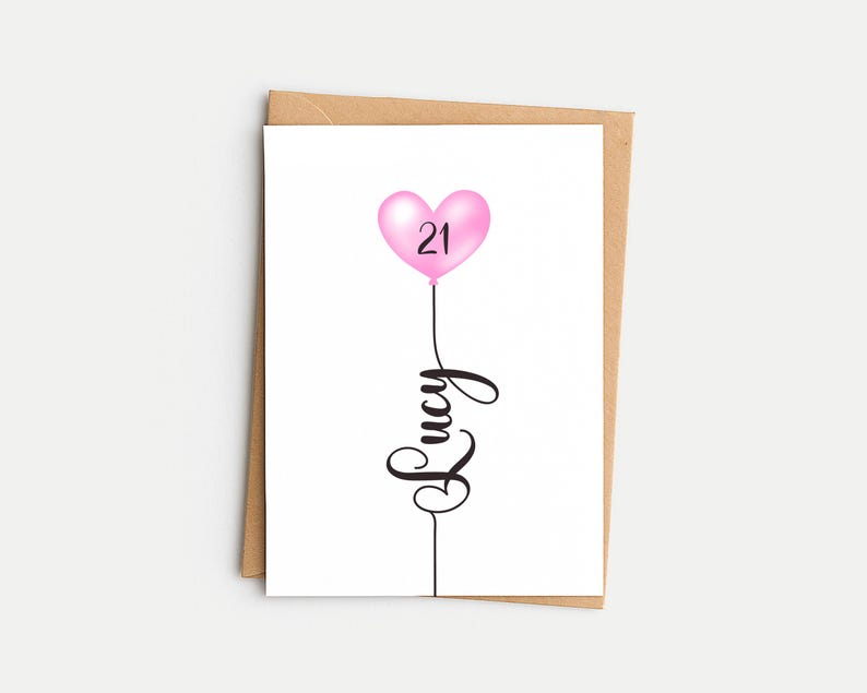 Personalised 21st Birthday Card For Women, 21st Birthday Card, Woman, Women, Her, 16 Heart Shaped Balloon Colours, Any Name, Any Age image 1