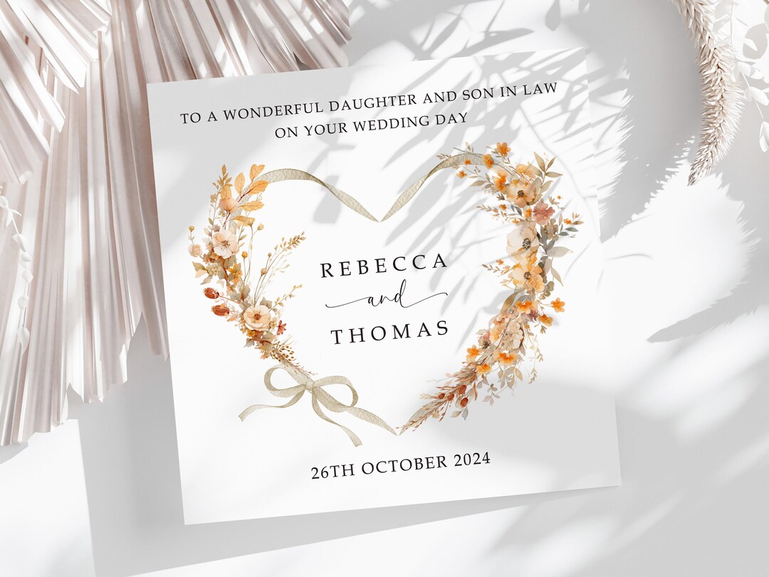 Daughter and Son in Law Wedding Card, Autumn, Personalised, Daughter