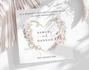 Son and Daughter in Law Wedding Card, Personalised, Mr and Mrs, Happy Couple, Just Married, Son and Wife, Son and Husband, Roses