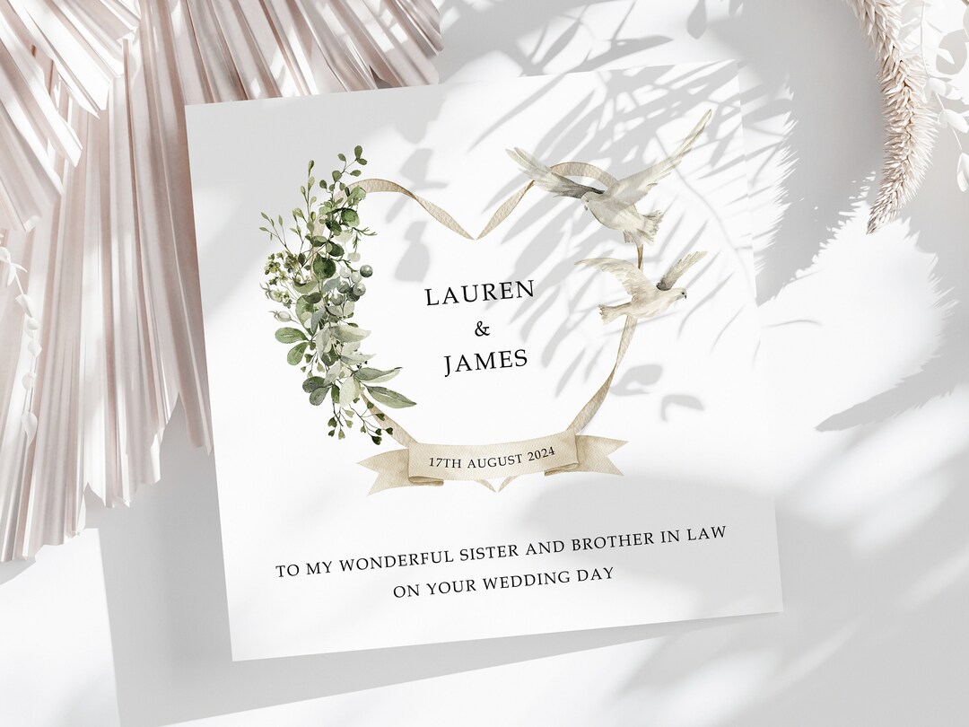 Sister and Brother in Law Wedding Card, Personalised, Sister and