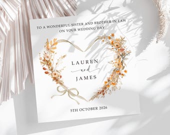 Sister and Brother in Law Wedding Card, Autumn, Personalised, Sister and Husband Wedding Card, Sister and Sister in Law, Sister and Wife