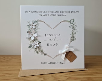 Handmade Sister and Brother in Law Wedding Card, Personalised, Sister and Sister in Law, Sister and Husband, Sister and Wife, Papercraft