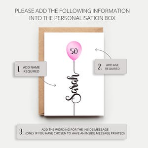 50th Birthday Card, Personalised, 50 Today, Happy 50th Birthday, 50 Balloon, Milestone Birthday, Fifty, 50, Mum, Auntie, Friend, Bestie Bild 4