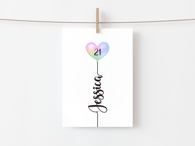 Personalised 21st Birthday Card For Women, 21st Birthday Card, Woman, Women, Her, 16 Heart Shaped Balloon Colours, Any Name, Any Age image 3