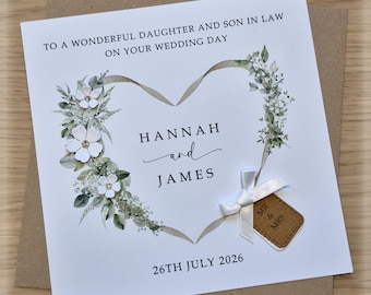 Tarjeta de boda personalizada para nuera y yerno, hecha a mano. Nuera y nuera, esposo e hija, esposa e hija.