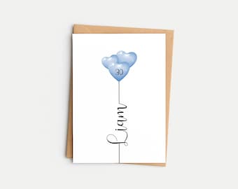 30th Birthday Card, Personalised For Him, Greeting Card, Son, Grandson, Nephew, Friend, Name and Age, 3 Heart Balloons