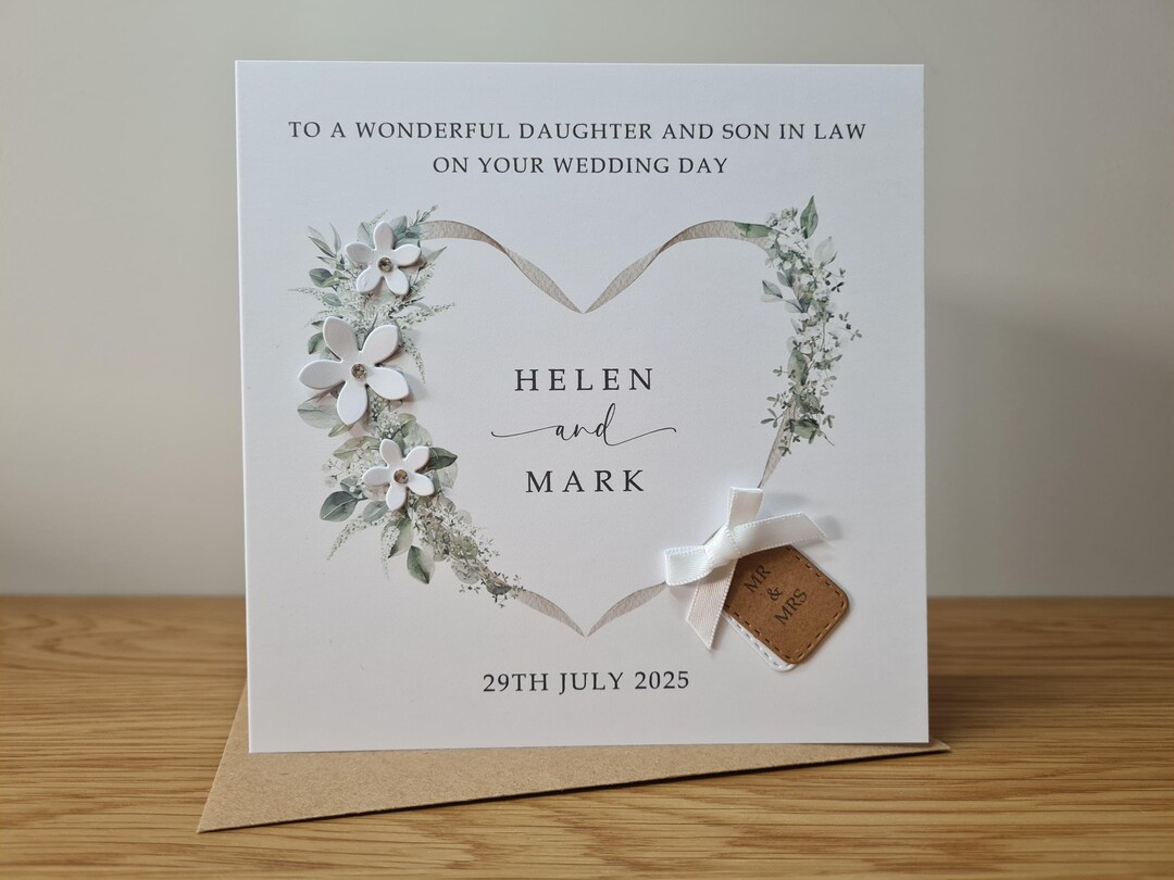 Handmade Daughter and Son in Law Wedding Card, Personalised, Daughter
