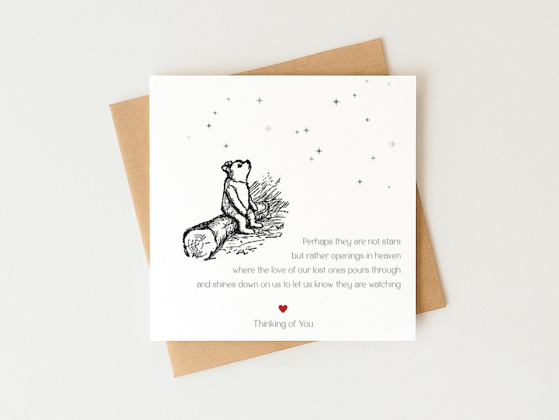 Perhaps They Are Not Stars Sympathy Card, Bereavement, Condolences, Sorry for your Loss, Thinking of You, In Loving Memory, Winnie the Pooh 画像 1