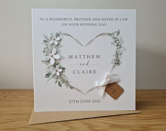 Handmade Brother and Sister in Law Wedding Card, Personalised, Brother and Brother in Law, Brother and Wife, Brother and Husband, Papercraft