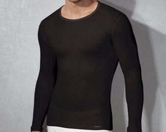 Men&#39;s Long Sleeve T-Shirt/Merino Wool Crew Neck Sweatshirt/Thermal Men&#39;s Pullover / Clothing Lounge – Black-Personalized Gold