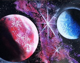 Blue and Metallic Planets in Space - Etsy