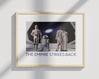 The Empire Strikes Back print. Star Wars movie poster. R2-D2, C3P0.