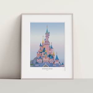 Disneyland Paris print, Disney travel poster. Disneyland art. Paris, Belle's Castle.